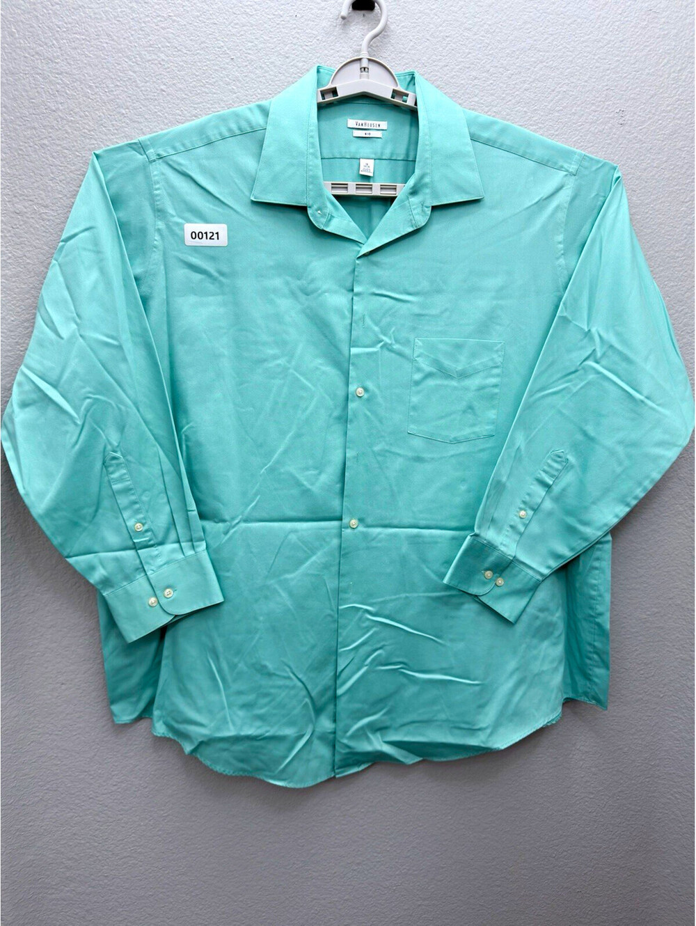 Van Heusen Lux Sateen Big & Tall No Iron Solid Light Blue Dress Shirt 19 34/35